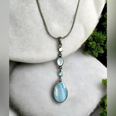 Sterling Silver Necklace and Pendant with Bezel set Moonstones