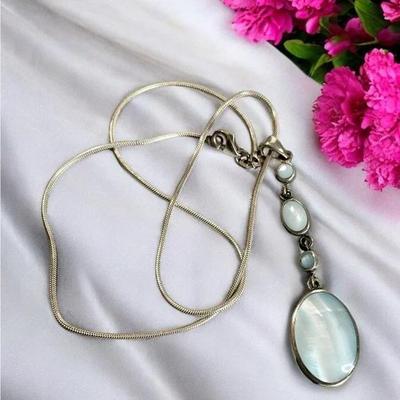 Sterling Silver Necklace and Pendant with Bezel set Moonstones