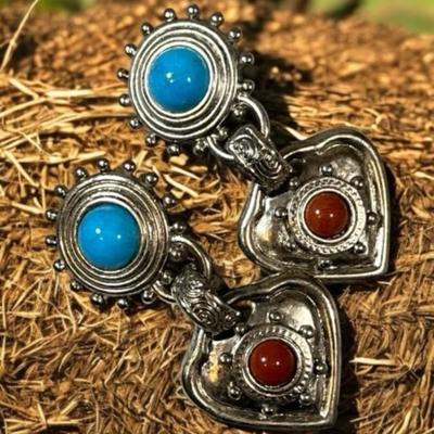 Robert Rose Clip On Southwestern Silvertone Earrings!