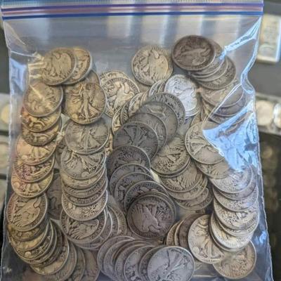 53 $ Face Value 90 $ Walking Half Dollar lot