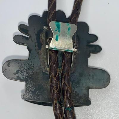 Native American Pawn Silver and Turquoise Bolo Tie