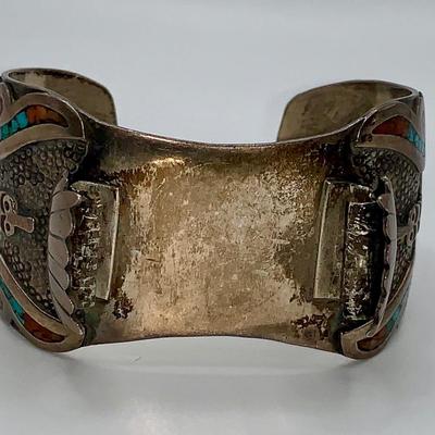 Native American Pawn Silver, Turquoise, and Coral Cuff Bracelet/Watch Band