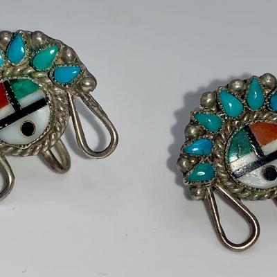 Native American Sterling Silver and Turquoise Earrings