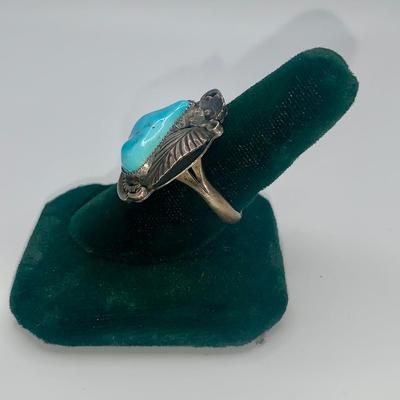 Native American Pawn Silver and Turquoise Ring, L Reeves