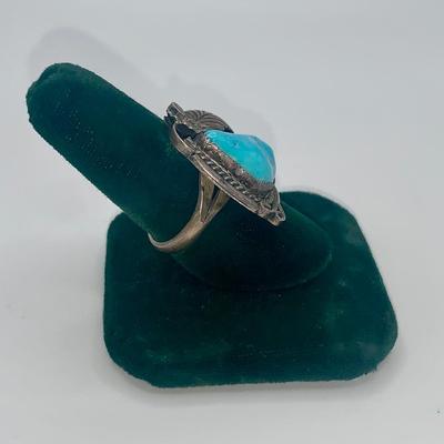 Native American Pawn Silver and Turquoise Ring, L Reeves