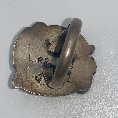 Native American Pawn Silver and Turquoise Ring, L Reeves