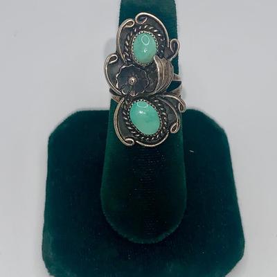 Native American Pawn Silver and Turquoise Ring by L Reeves