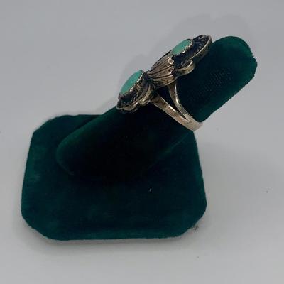 Native American Pawn Silver and Turquoise Ring by L Reeves