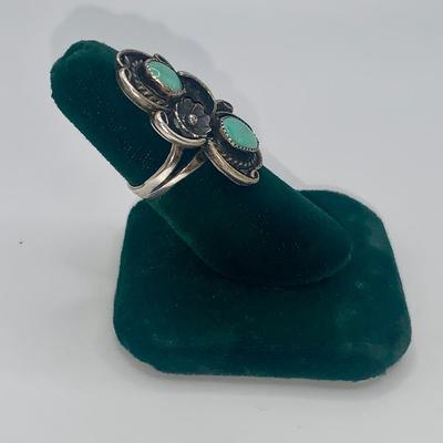 Native American Pawn Silver and Turquoise Ring by L Reeves