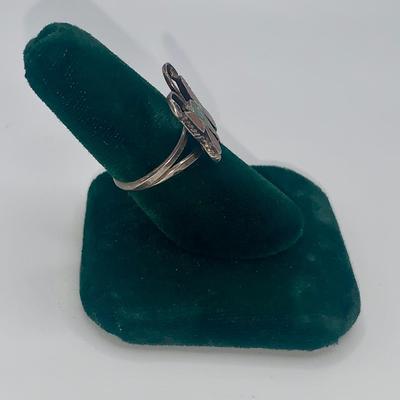 Native American Pawn Silver, Turquoise, and Coral Butterfly Ring