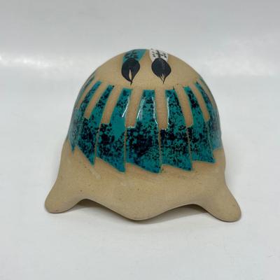 Turtle Figurine Vintage Southwestern American Indian Hand-painted with Malachite Scales signed
