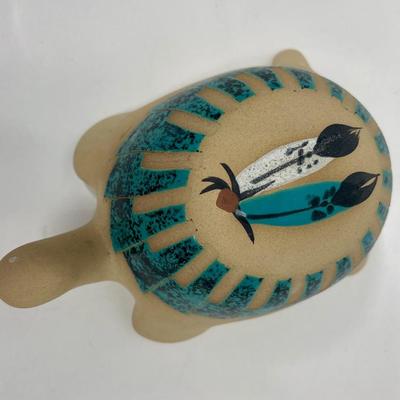 Turtle Figurine Vintage Southwestern American Indian Hand-painted with Malachite Scales signed