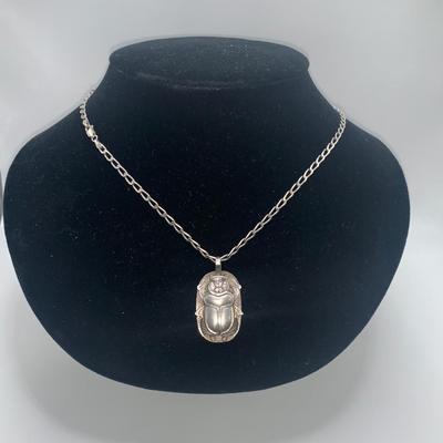 Sterling Silver Chain With Scarab Pendant