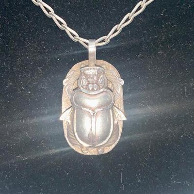Sterling Silver Chain With Scarab Pendant