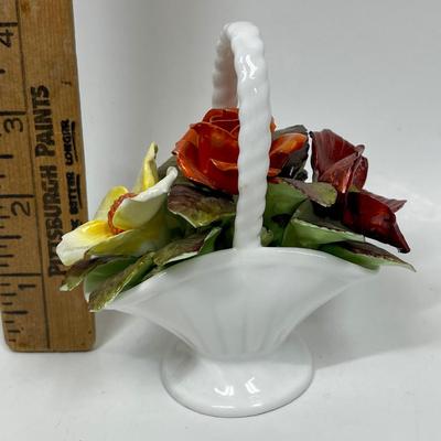 Royal Adderley Porcelain flowers in white basket figurine