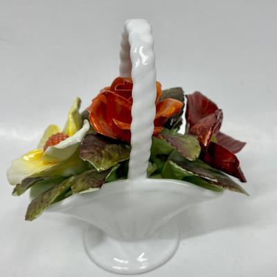 Royal Adderley Porcelain flowers in white basket figurine