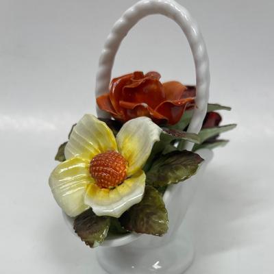 Royal Adderley Porcelain flowers in white basket figurine