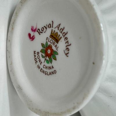Royal Adderley Porcelain flowers in white basket figurine