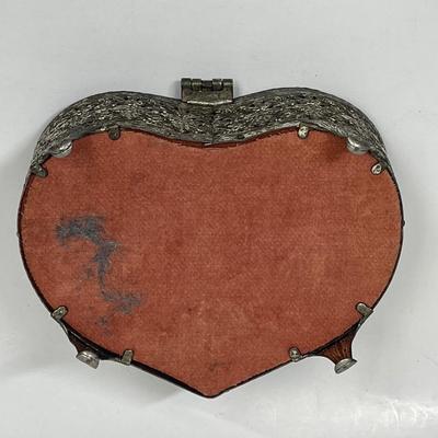 Filagree Heart Shaped Box with glass hinged kid