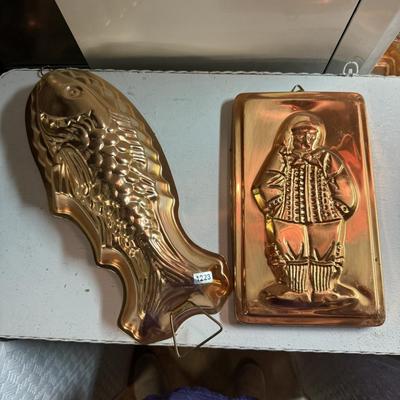 Fish and fishermen copper cake pans