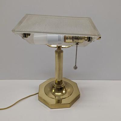Vintage Ribbed Glass Shade Bankers Desk Lamp
