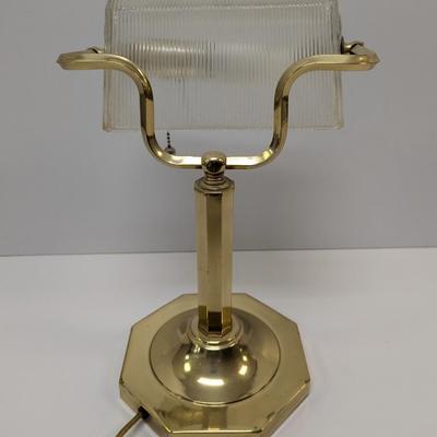 Vintage Ribbed Glass Shade Bankers Desk Lamp
