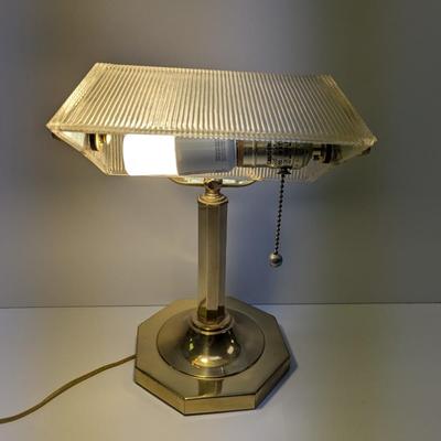 Vintage Ribbed Glass Shade Bankers Desk Lamp