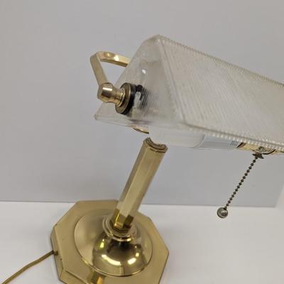 Vintage Ribbed Glass Shade Bankers Desk Lamp