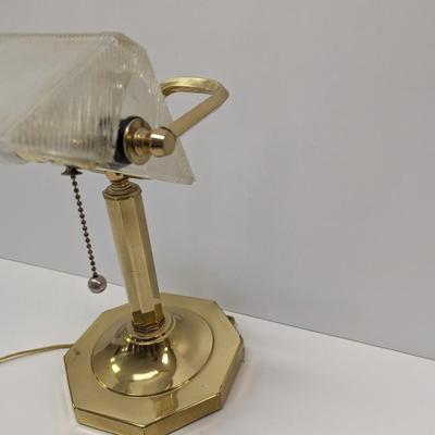Vintage Ribbed Glass Shade Bankers Desk Lamp