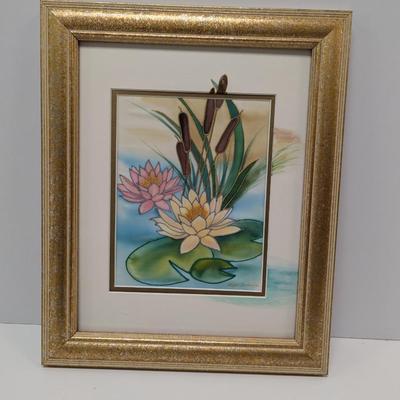 Signed Lotus Flower Painting