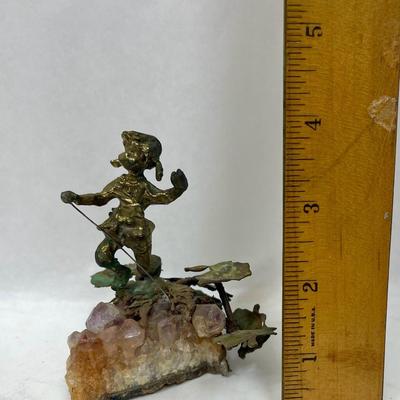 Bronze Sculpture on Amethyst Crystals, Small Girl Jumping Rope