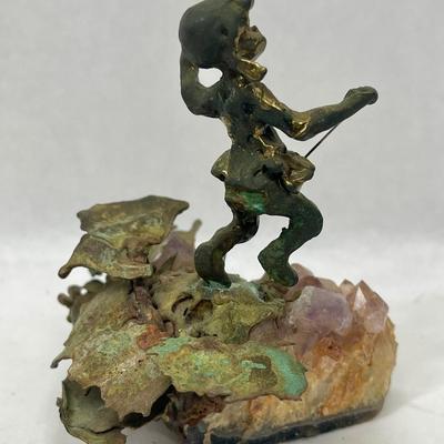 Bronze Sculpture on Amethyst Crystals, Small Girl Jumping Rope