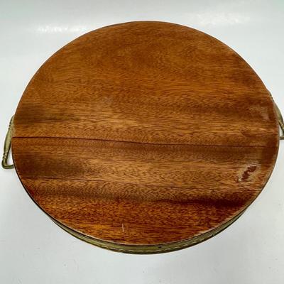 Italian Floral Marquetry Round Tray w/ Handles