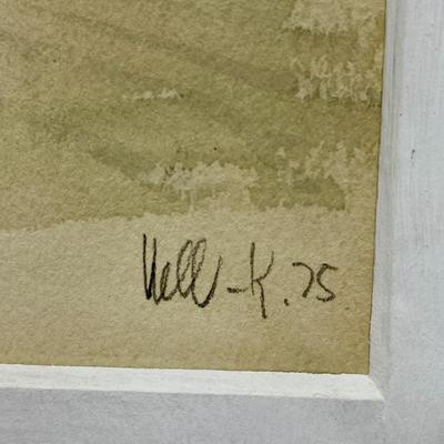 Original Watercolor Painting by M. Well Seaside Walkway, framed