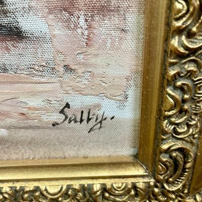Oil on Canvas Study of Nude Female Framed in Elaborate Gold Hollywood Regional Art Decor