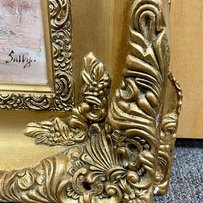 Oil on Canvas Study of Nude Female Framed in Elaborate Gold Hollywood Regional Art Decor