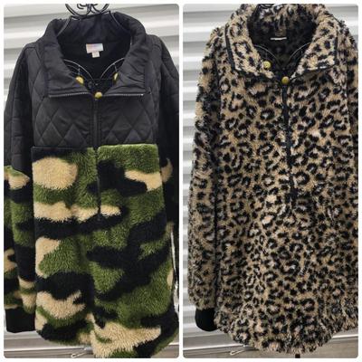 NWT Two LuLaRoe Camo & Animal Print Fleece Pullovers 3XL