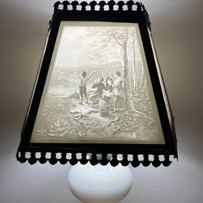 Antique Scarce Lithophane Slag Glass Desk Lamp c1870's in VG Preowned Condition as Pictured,