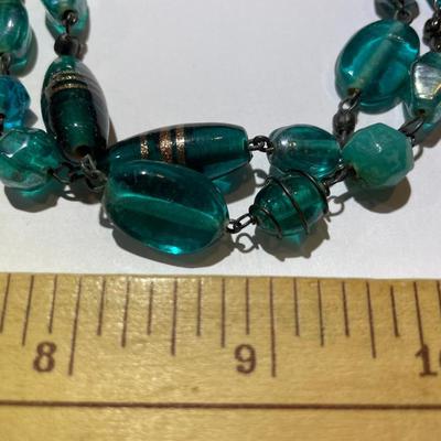 Vintage Preowned Green Glass Bead Slip-on Fashion Necklace 48" Long in Good Condition as Pictured.