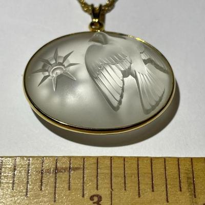 Vintage Lalique Nina Ricci Frosted Crystal Dove Pendant on a Fashion 18" Necklace in Good Preowned Condition.