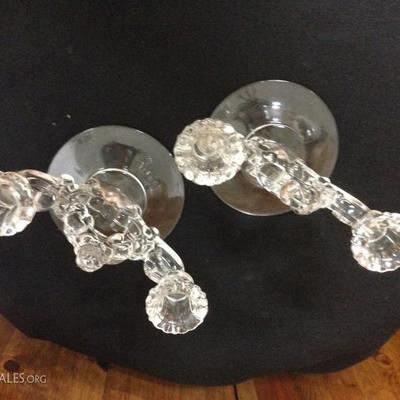 Cambridge Glass Candlesticks with Curly Design