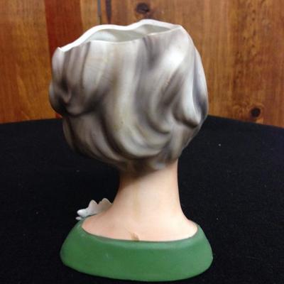 Vintage Head Vase Lady with Green Dress
