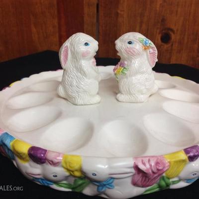 Easter Bunny Deviled Egg Tray with Matching Salt Pepper Shakers