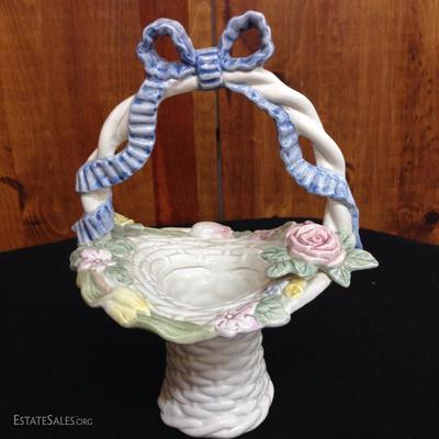 Fitz and Floyd Hand Painted Porcelain Spring Candy Basket 