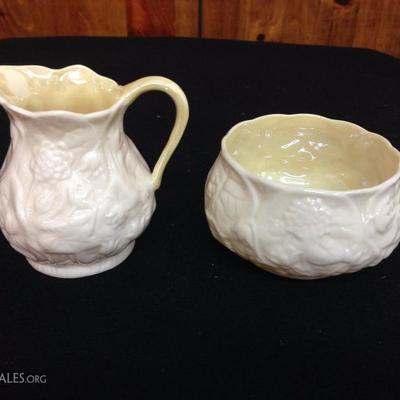 Vintage Irish Belleek Porcelain Creamer and Sugar Bowl Set