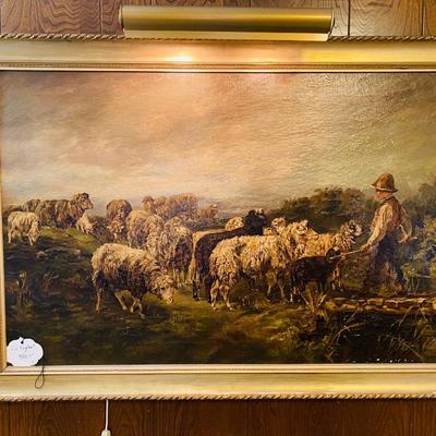Lot 22: Vintage Original Oil on Canvas Sheep Herder Art
