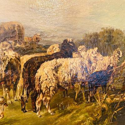 Lot 22: Vintage Original Oil on Canvas Sheep Herder Art