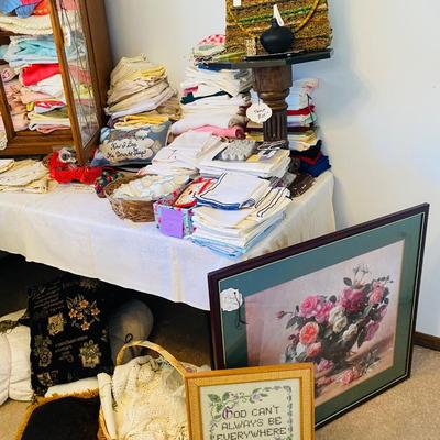 Lot 25: Linens, Cabinet & More
