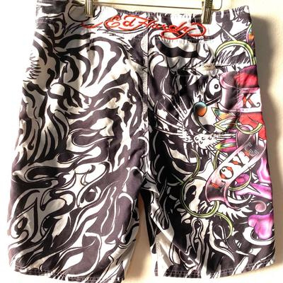 Ed Hardy Pray for Surf swim trunks.