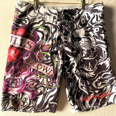 Ed Hardy Pray for Surf swim trunks.